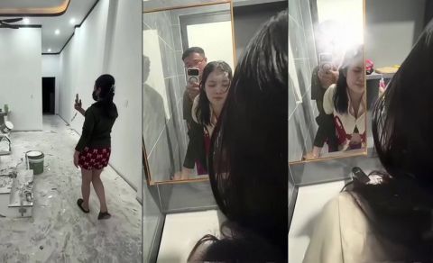 Qua thăm nhà mới đang xây tranh thủ chơi em ở phòng tắm khai trương nhà